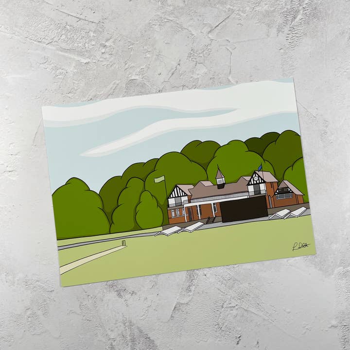 Chesterfield Queen’s Park Cricket Pavilion Print for wholesale by Lisa Swift Illustrations