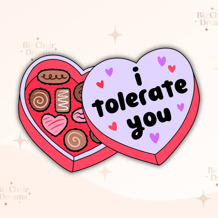 I Tolerate You Chocolate Box Valentine's Sticker for wholesale by Big Chair Dreams