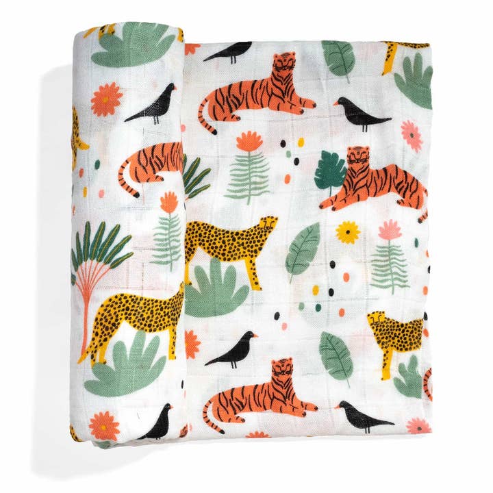 Bamboo Baby Swaddle - In The Jungle for wholesale by Rookie Humans