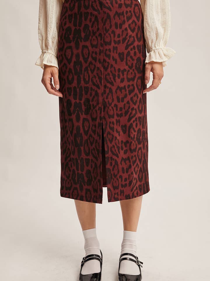 Leopard Print Front Slit Midi Skirt FSK0005 for wholesale by Forte