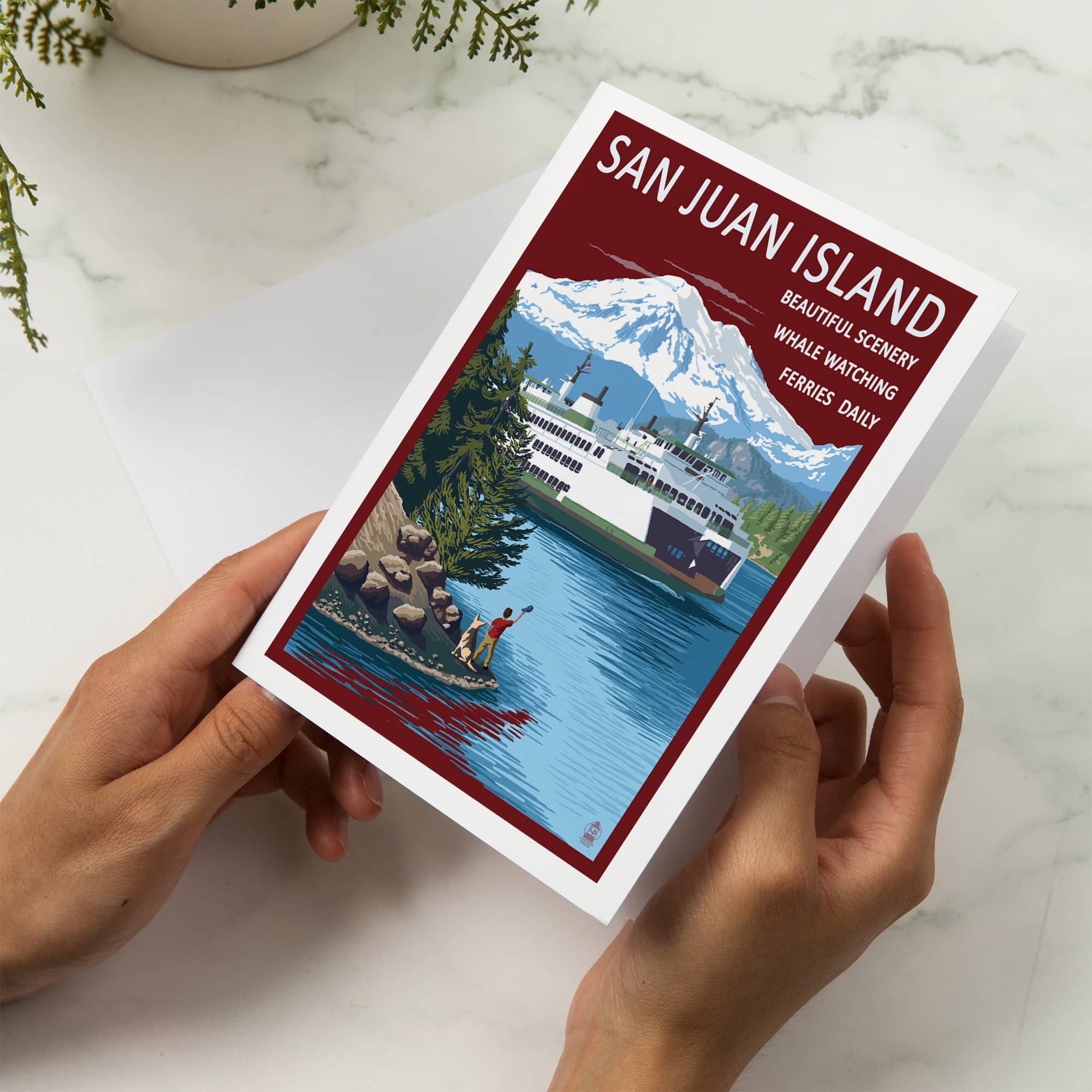 Lantern Press - Wholesale Everyday Greeting Card - GREETING CARD San Juan Island, Boy Waving at Ferry5