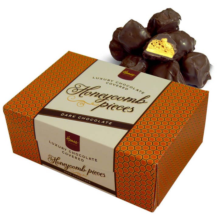 UK ONLY. Dark Chocolate Covered Honeycomb for wholesale by Hames Chocolates