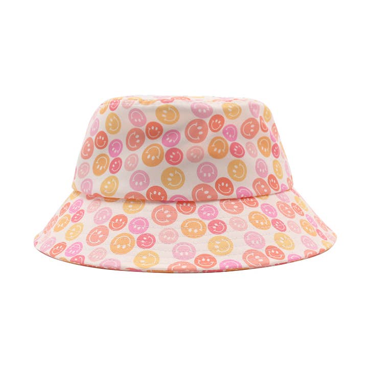 Smiley Face Summer Bucket Floppy Hat for Kids Teens Women for wholesale by Mavi Bandz