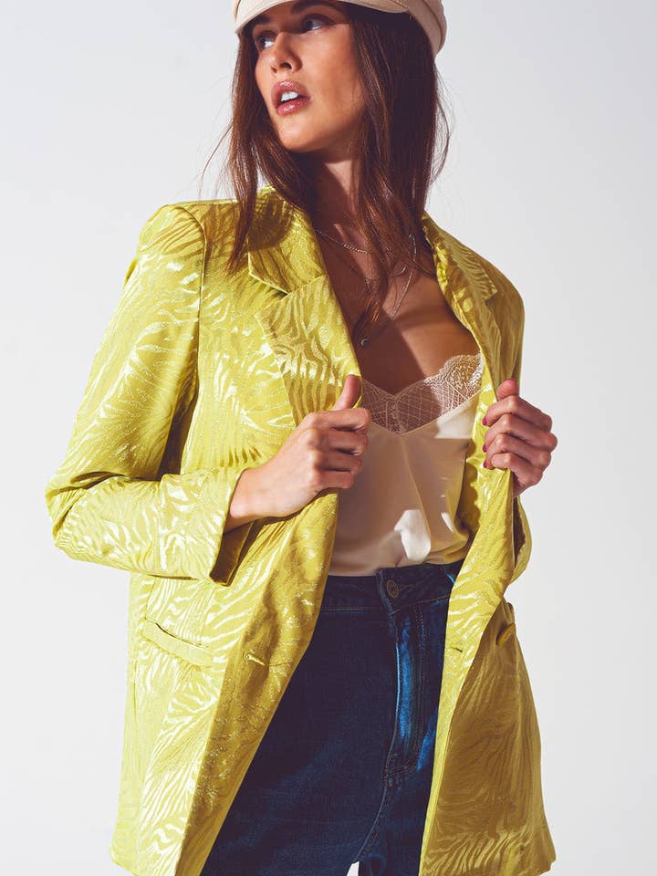 Blazer extragrande con estampado de cebra en verde para venta al por mayor de Q2—All Orders:Free Duties for the US,UK,and Canada