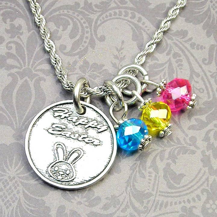 Collier lapin de Pâques joyeux avec 3 cristaux pour la vente par Chubby Chico Charms