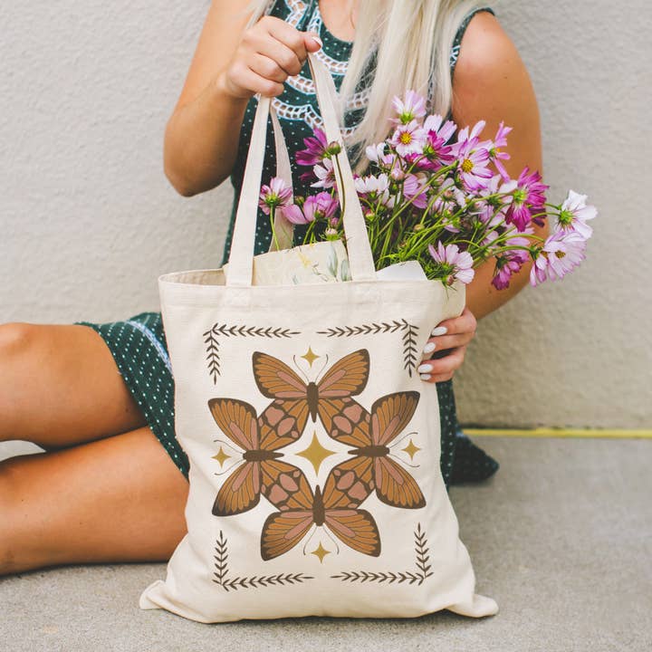 Boho Butterfly Tote Bag for wholesale by Cluster Funk Studio