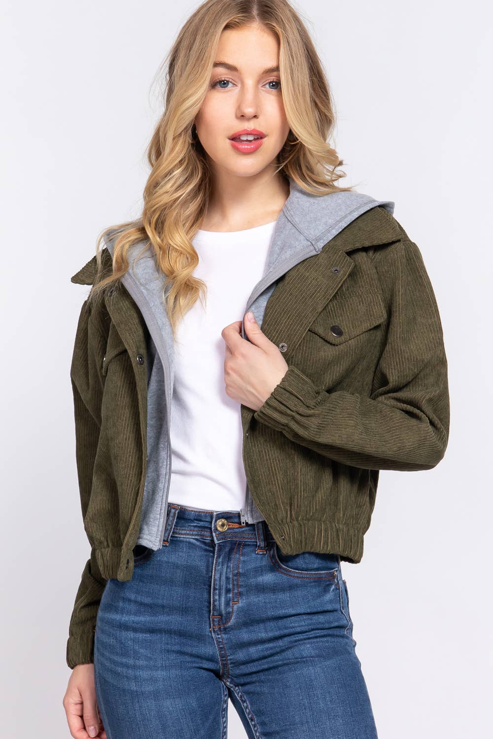 42POPS - Wholesale Jacket - Women's - "._ HOODIE LAYERED CORDUROY JACKET1