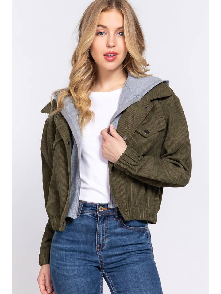 42POPS - Wholesale Jacket - Women's - "._ HOODIE LAYERED CORDUROY JACKET1