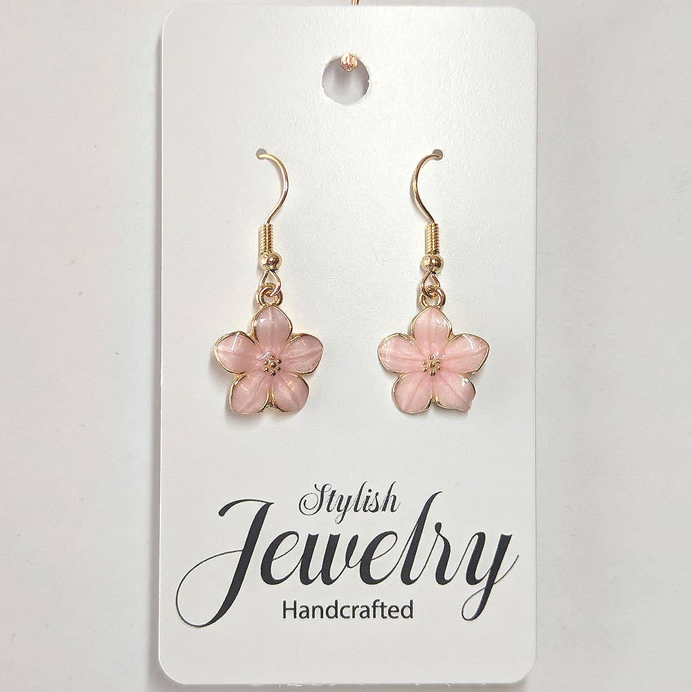 Stylish Jewelry Supply - Wholesale Dangle Earrings - Gold Pink Enamel Flower Earrings0