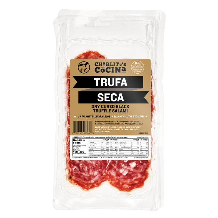 Charlito's Cocina - Venta al por mayor Salami - Trufa Seca - Salami de Trufa Negra Curado Lento Pre-Cortado