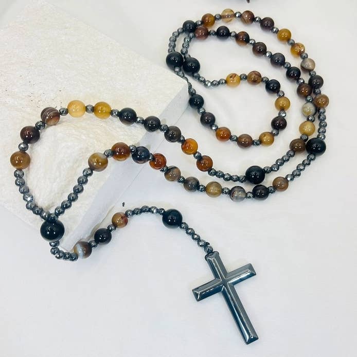 GemMeet - Wholesale Prayer Beads Necklace - Cross Catholic Stone Rosary Necklace 12