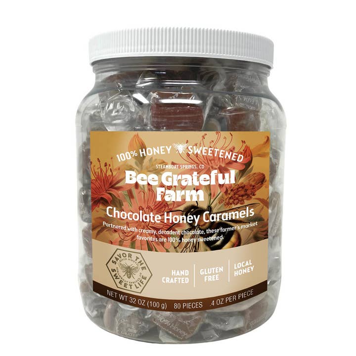Bee Grateful Farm's 100% Honey Sweetened Caramels - Wholesale Caramel - Grab N Go Jar- Chocolate- 2#- 80 Pieces