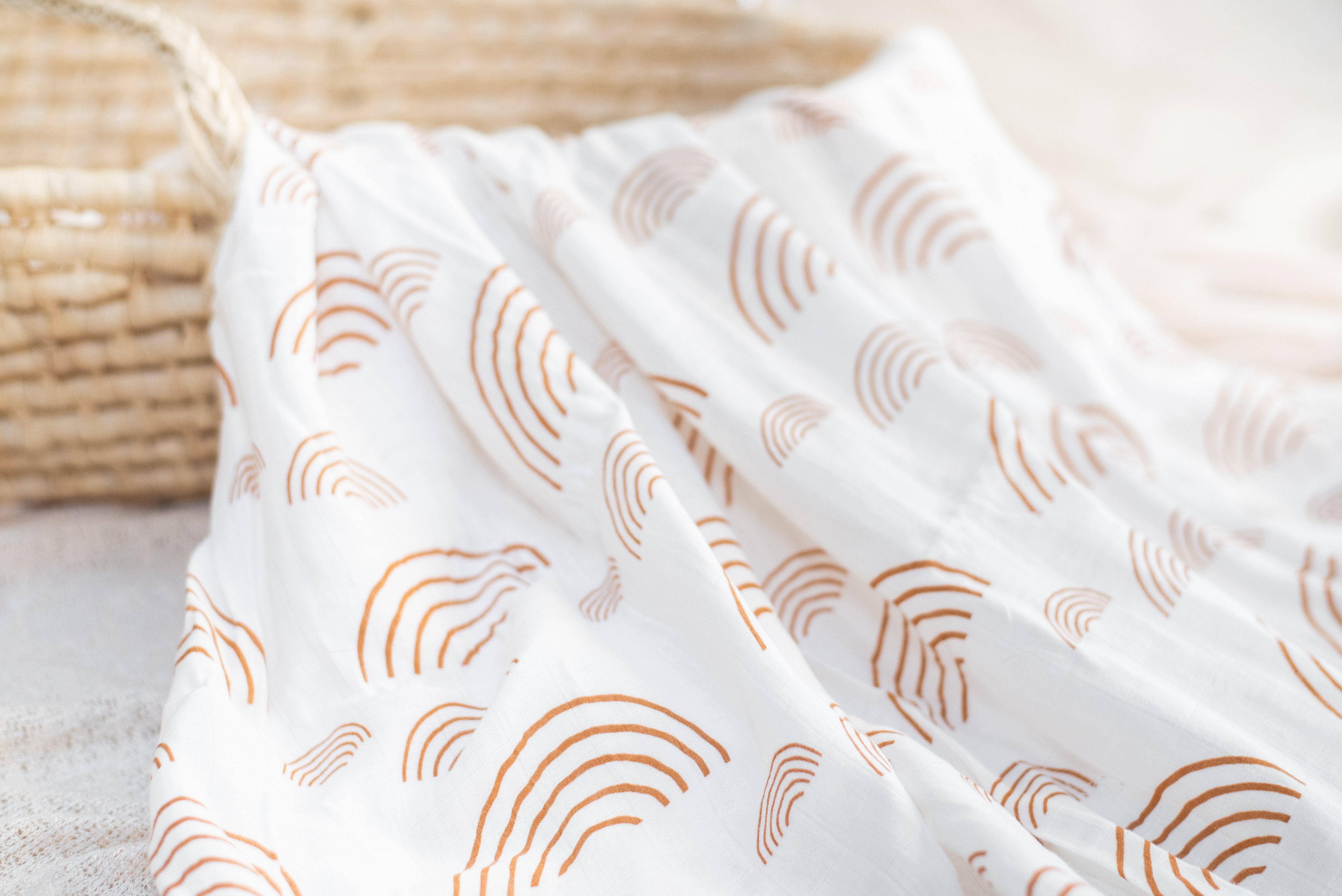 Harp Angel Boutique - Wholesale Swaddle - Baby - Caramel & White Rainbow Swaddle Blanket4