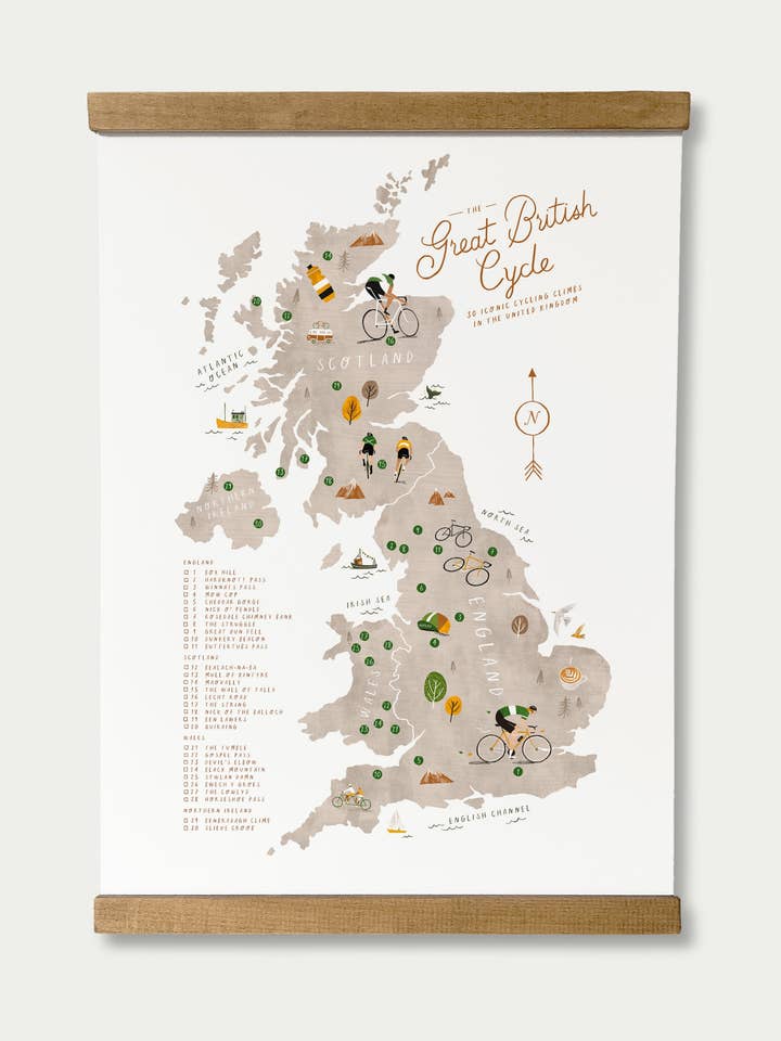 Lista de verificación del mapa A3 del Gran Ciclo Británico para venta al por mayor de Oldfield Design Co