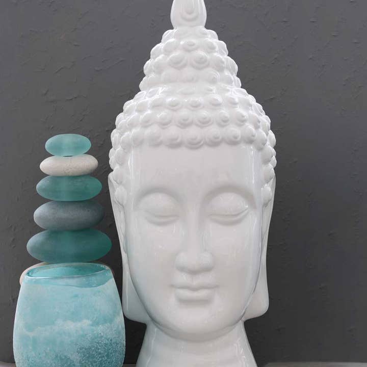 Buddha Groove - Wholesale Decorative Figurine - Elegant Ceramic Buddha Head Statue, 20 Inches