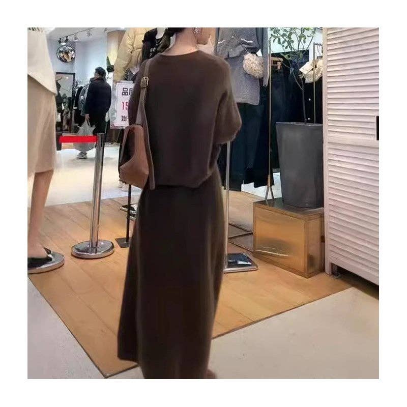 Sheer Trend - Vente Ensemble haut et jupe - Femme - Ensemble Deux Pièces Pull et Jupe Droite Uni4