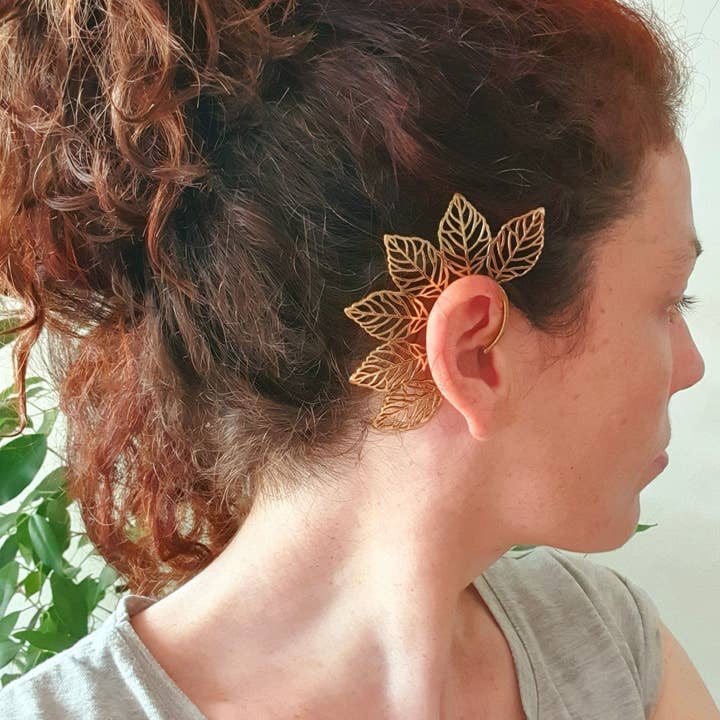 Kaali Boutique – wholesale Cuff/wrap earrings – Ear Cuff Brass Leaf design / Tribal / Boho / Costume / Fancy Dress / Cosplay / Festival Jewellery / Indian /6