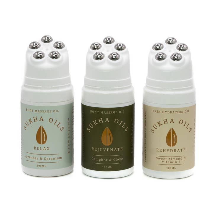 Oli da massaggio, Variety Pack, Aromaflow, per la vendita all'ingrosso da parte di Sukha Oils Ltd