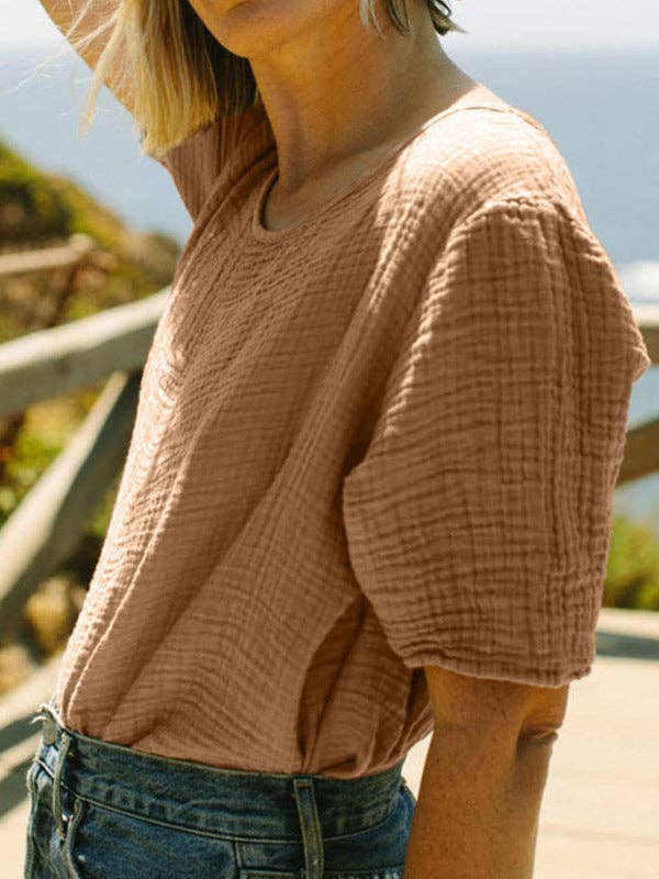 OceanusSwim - Wholesale T-Shirt - Women's - Loose Short Sleeves Solid Color Round-Neck T-Shirts Tops5