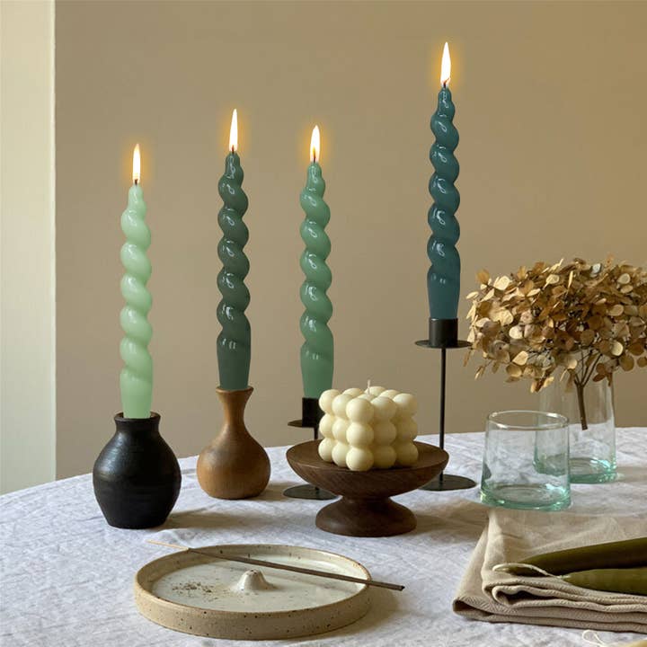 Green Gradient Set-4 Handmade Spiral Taper Holiday Candles for wholesale by Candles Meta