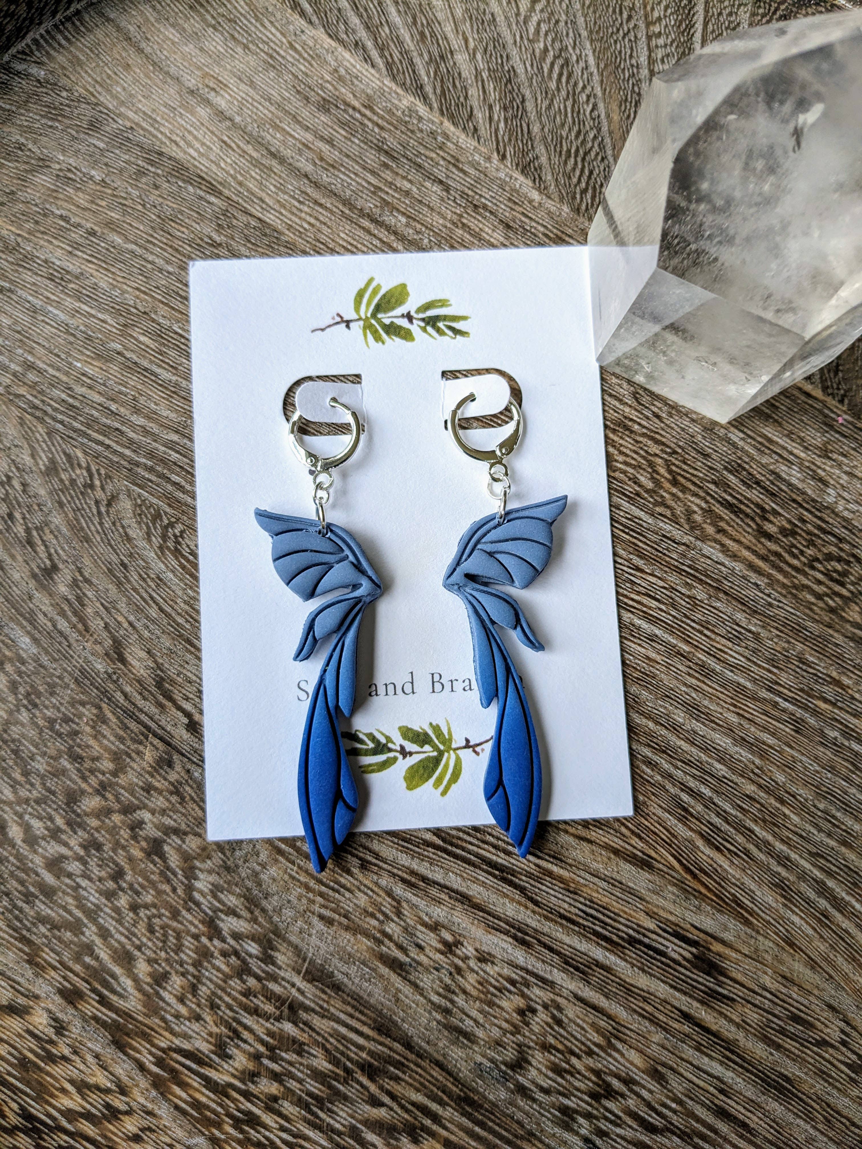 Stag and Branch - Vente Boucles d'oreilles pendantes - Créoles Huggie en pâte polymère Fairy Wing | Colorway Nymph2