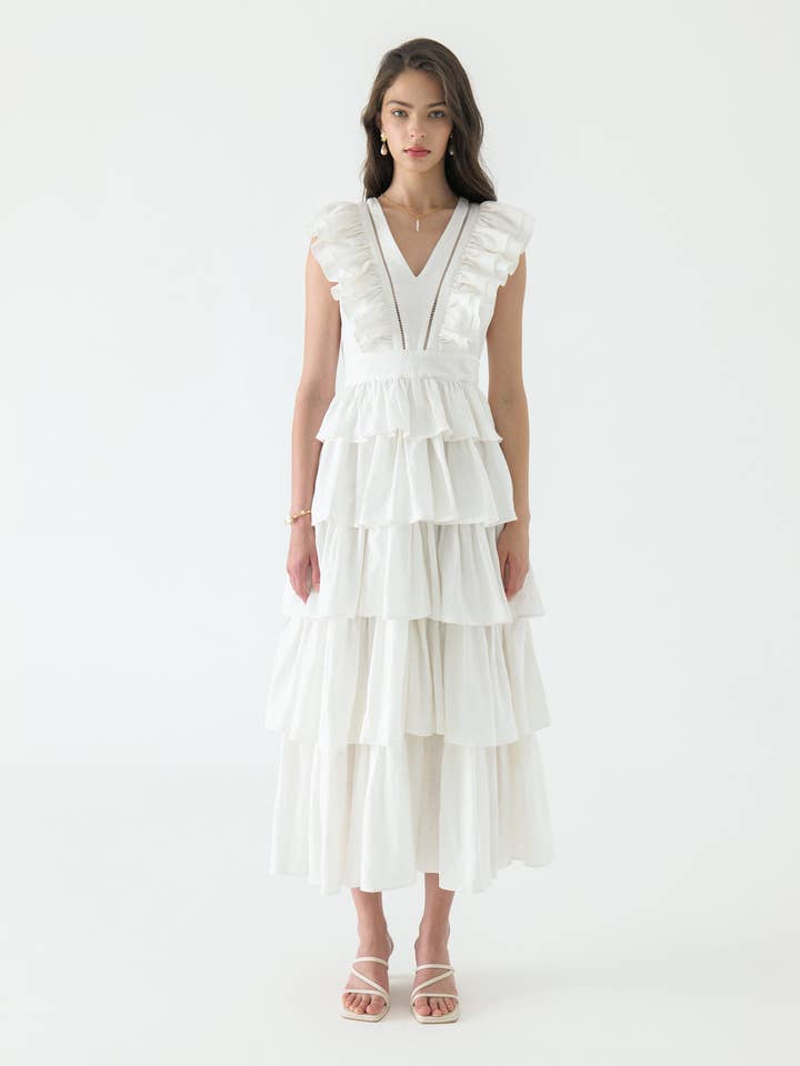 IVORY Rosalia Tiered Maxi Dress for wholesale on Faire