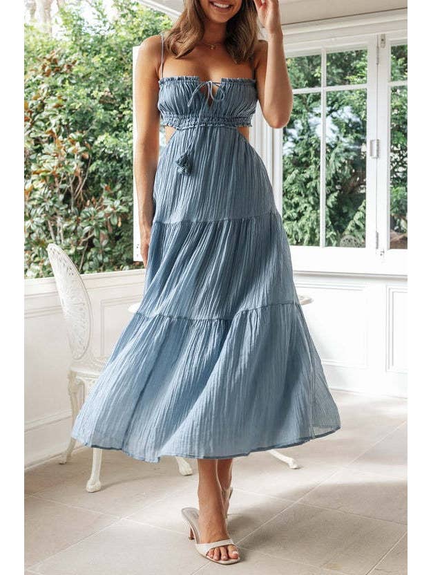 Rosa Clothing - Wholesale Dress - Women's - solid bandeau strap backless swing maxi tiered dress