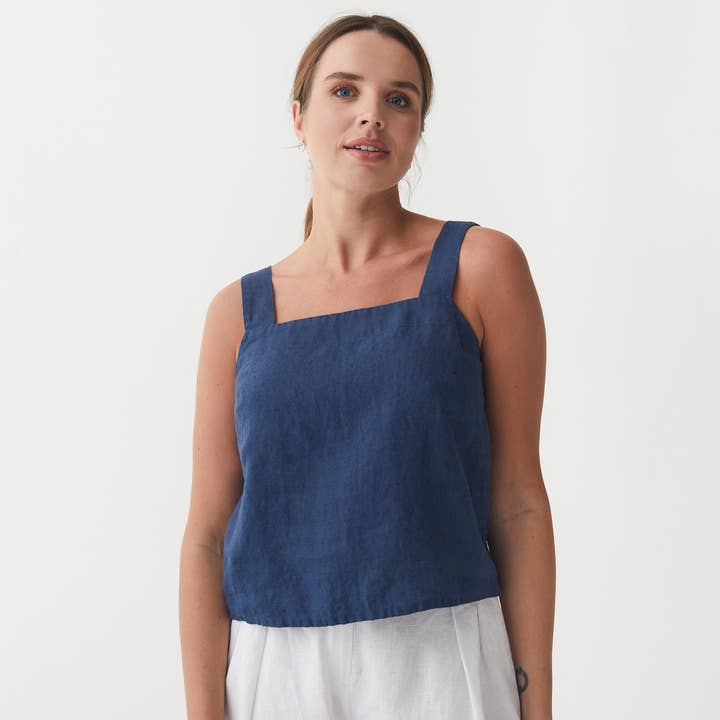 Linen tank top OLINDA in Deep navy blue and other Purchase Wholesale deep blue uhren. Free Returns & Net 60 Terms on Faire trending on Faire.