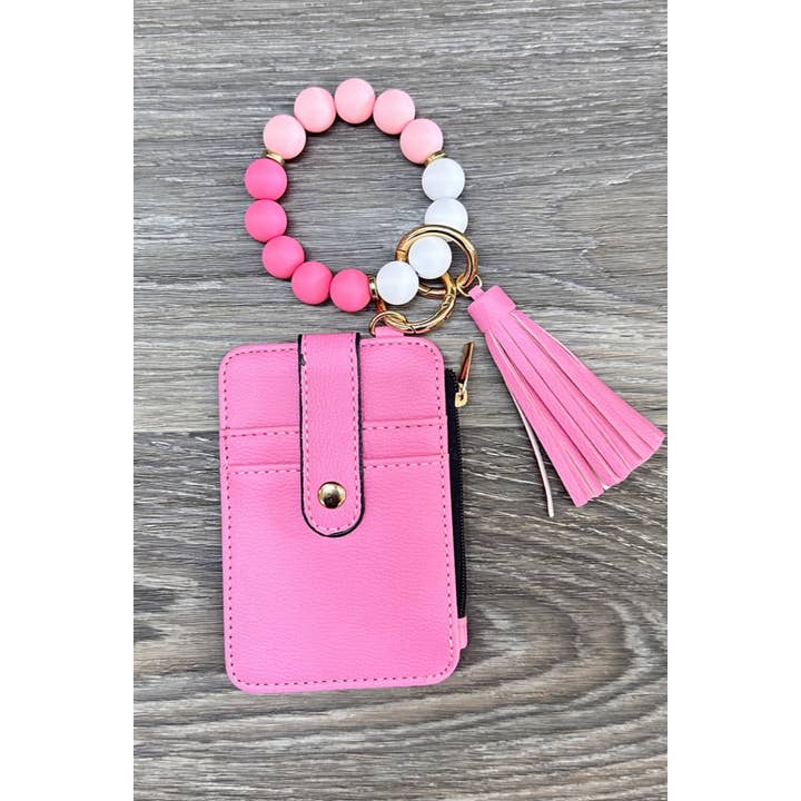 DESHENG ENTERPRISE - Wholesale Keychain Bracelet - SOLID SILICONE BEADED BRACELET CARD HOLDER KEYCHAIN