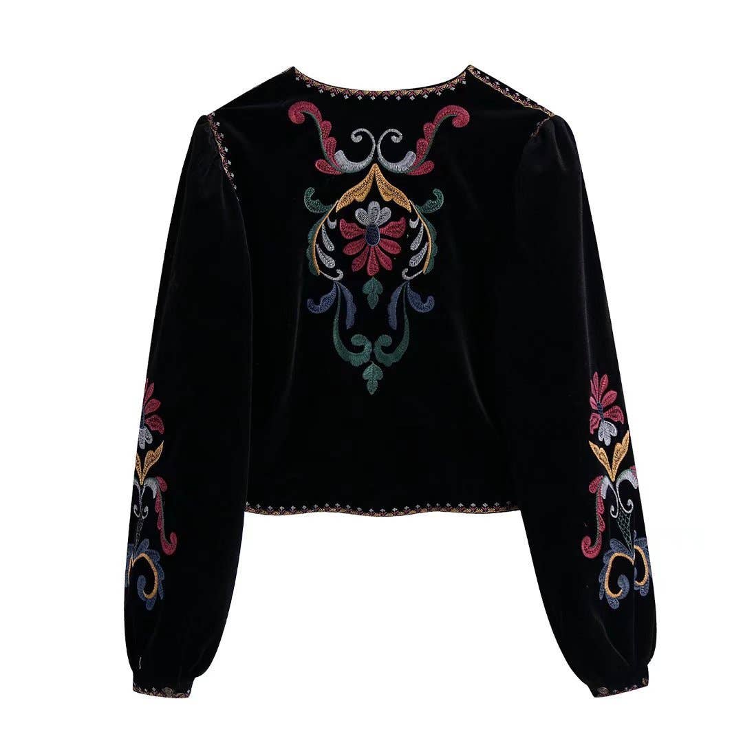 Black Vintage Floral Embroidered Cardigan Jacket for wholesale on Faire1