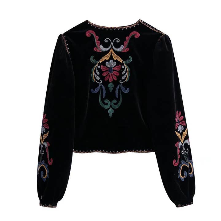 Black Vintage Floral Embroidered Cardigan Jacket for wholesale on Faire1