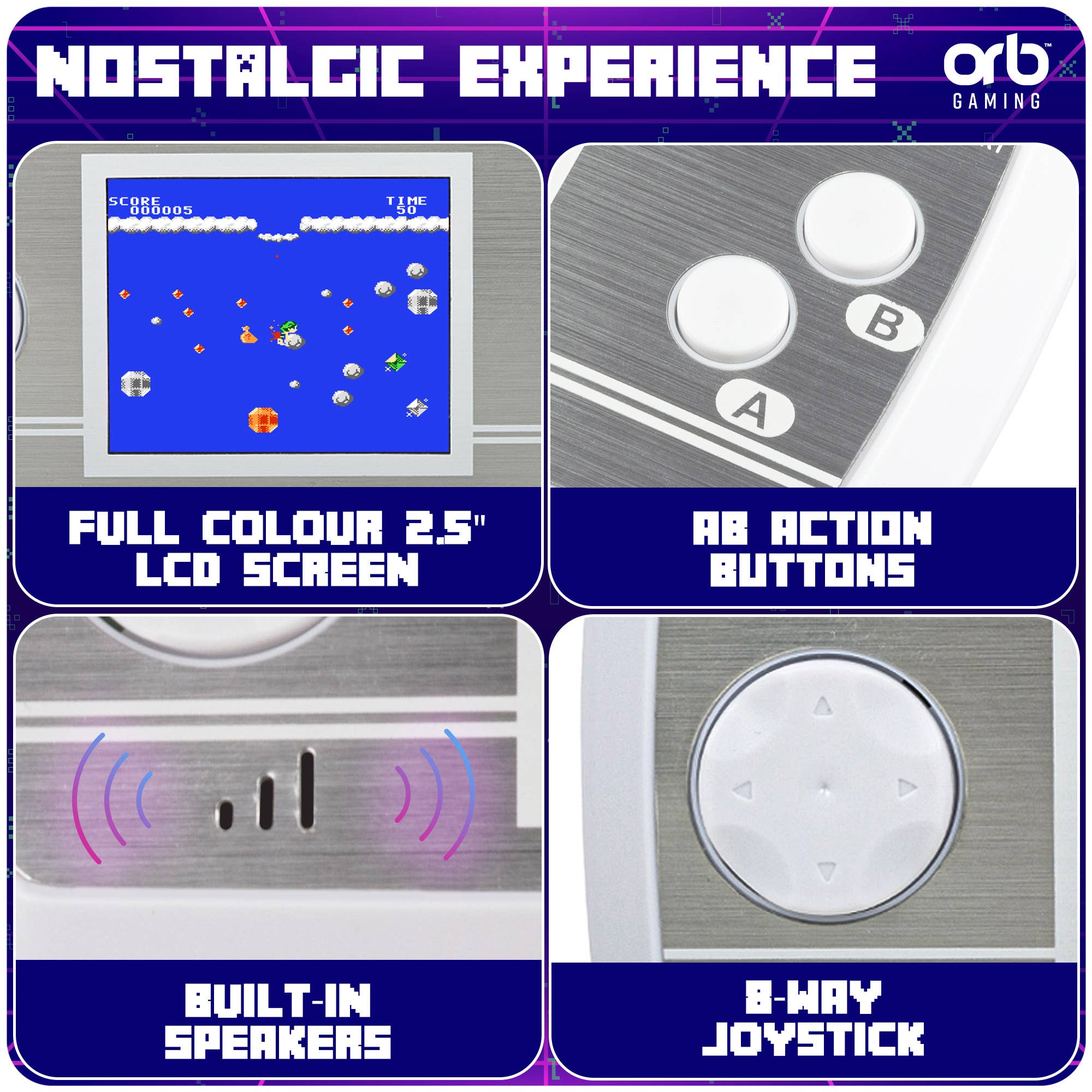 ThumbsUp! - Venta al por mayor Juguete electrónico - Niños y bebés - Orb - Consola portátil retro con 240 juegos incorporados2