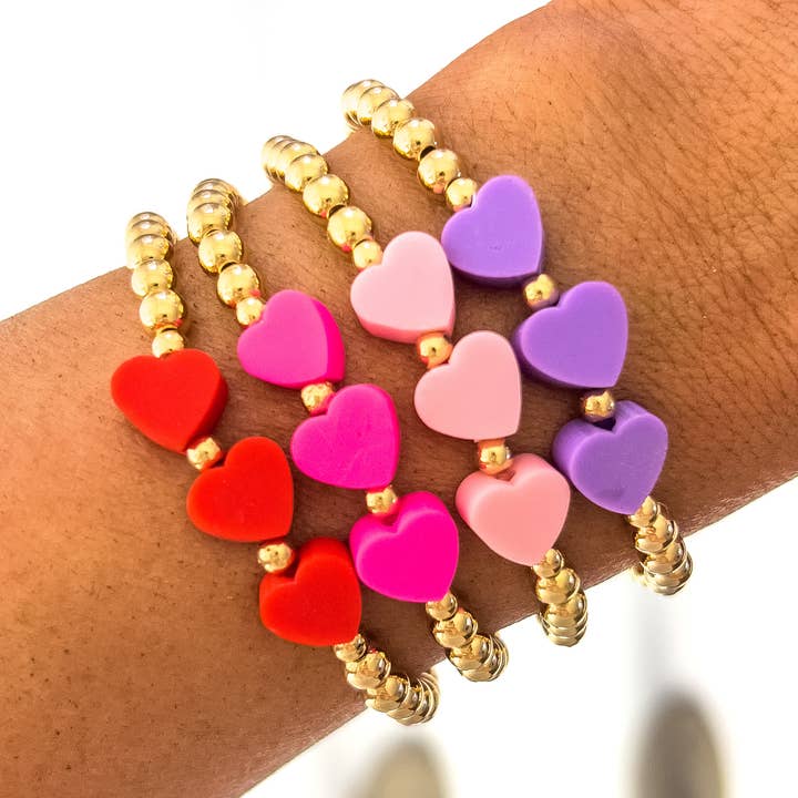 Heart Bracelets Hot Pink, Pink, Purple, Red Waterproof for wholesale by Savvy Bling