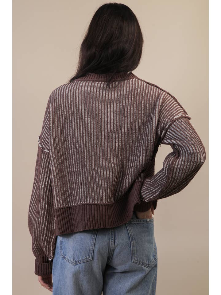 VERY J - Wholesale Pullover-trui - Dames - 12W3092N-Tweekleurige gestreepte trui met casual strepen14