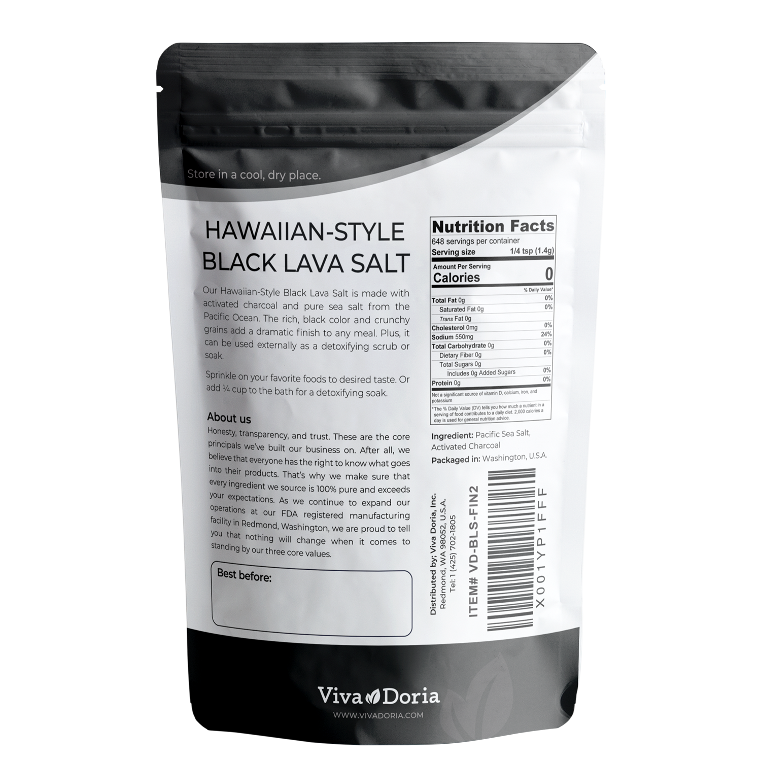 VIVA DORIA INC. - Wholesale Salt - Hawaiian Black Lava Sea Salt, Fine Grain, 2 lb1