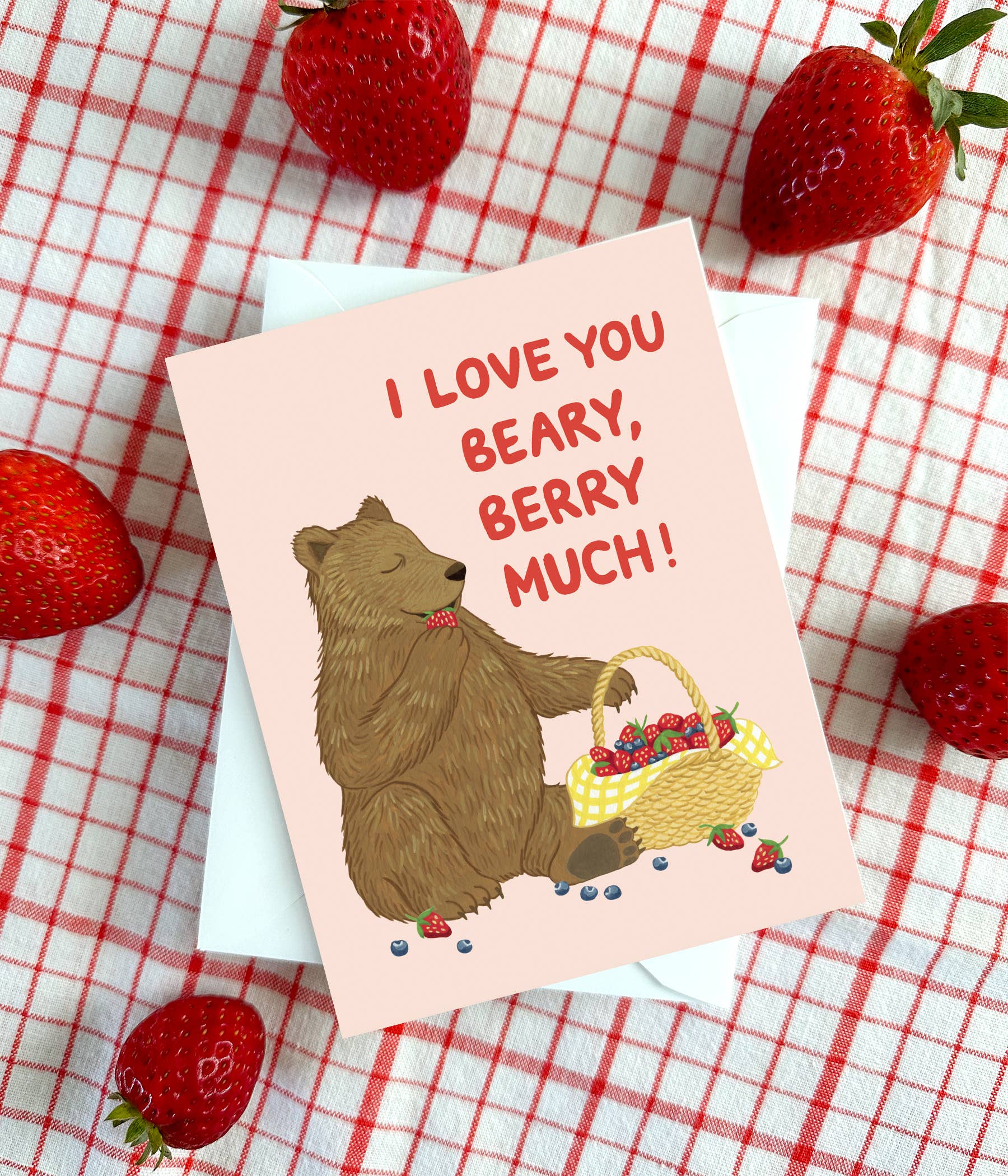 Yeppie Paper - Wholesale Love Card - Bear with Basket of Berries Love Card3