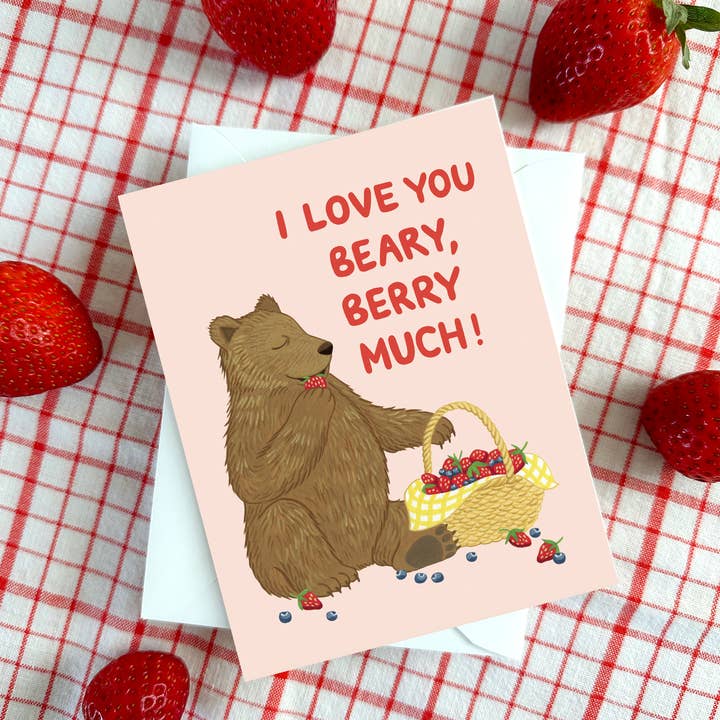 Yeppie Paper - Wholesale Love Card - Bear with Basket of Berries Love Card3
