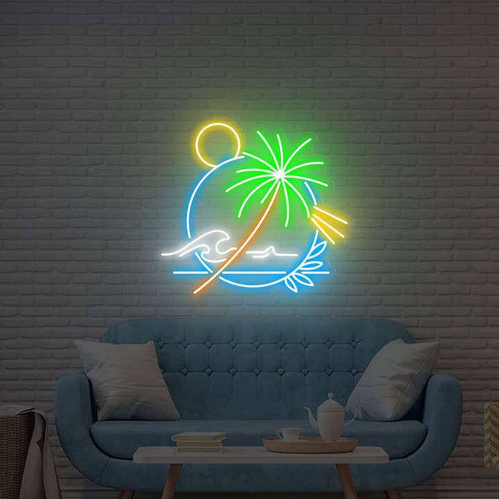 Tropical Beach with Palm Tree Neon Sign for wholesale by Aoos Custom