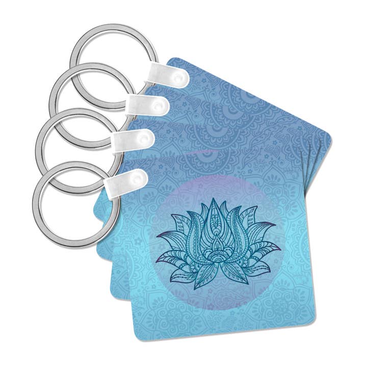 3dRose - Wholesale Keychain - Unisex - 3dRose, Lotus Flower Symbol Illustration Light Blue Aqua Tones, Key Chain