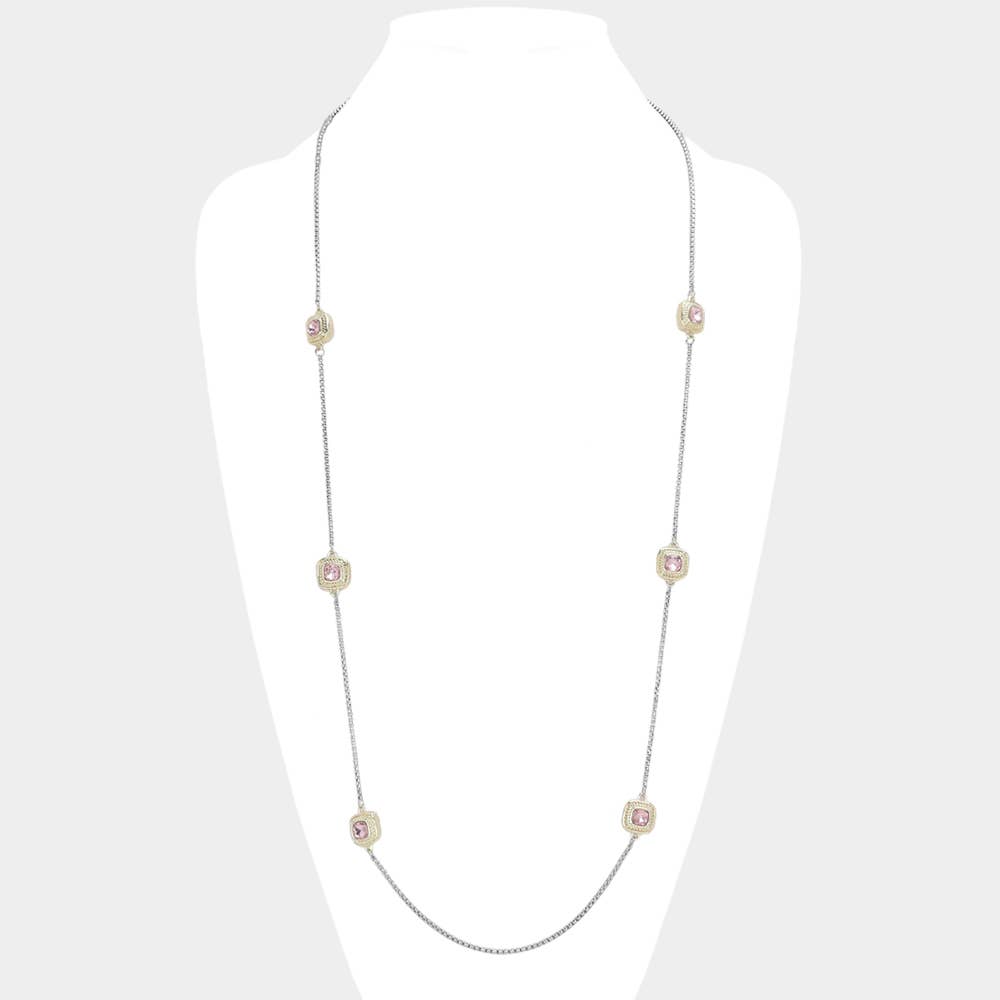 Sensibling Corp. - Wholesale Pendant/Charm Necklace - 14K Gold Plated Two Tone Square Pendant Station Necklace10