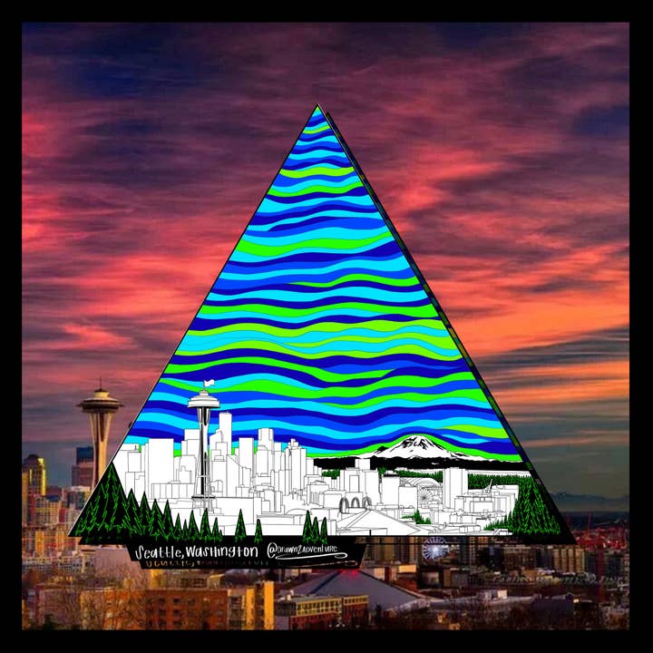 Seattle Skyline (Seahawk), Washington : autocollant pour la vente par Drawn2adventure