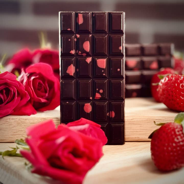 Strawberry Chocolate Bar for wholesale by Milene Jardine Chocolatier