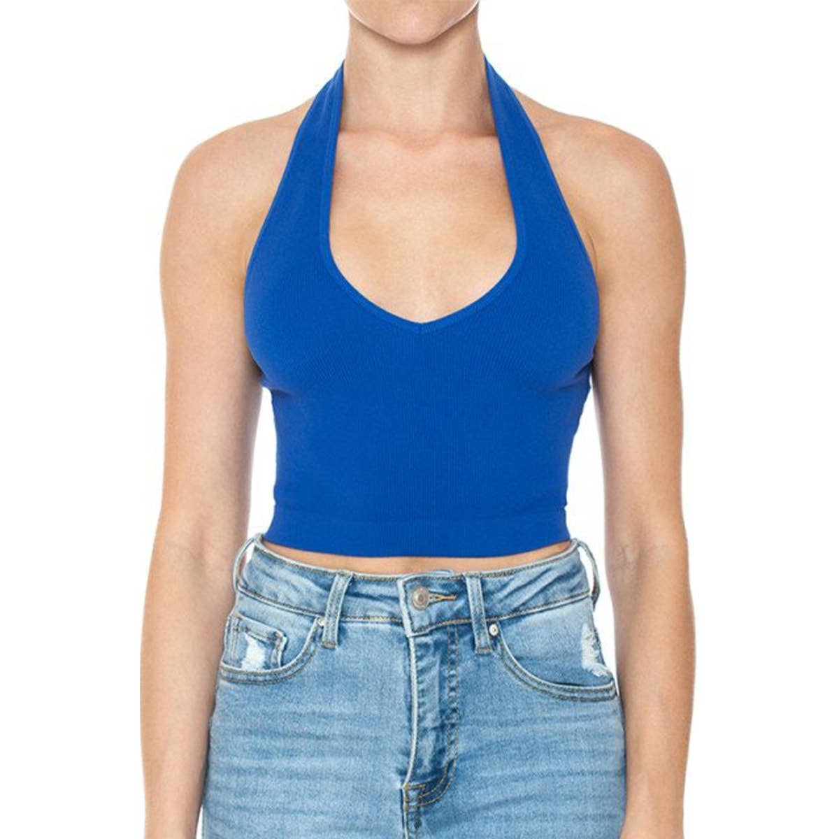 Timeless - Wholesale Tank Top - Women's - HALTER V NECK BRAMI RIBBED SEAMLESS CROP TOP4