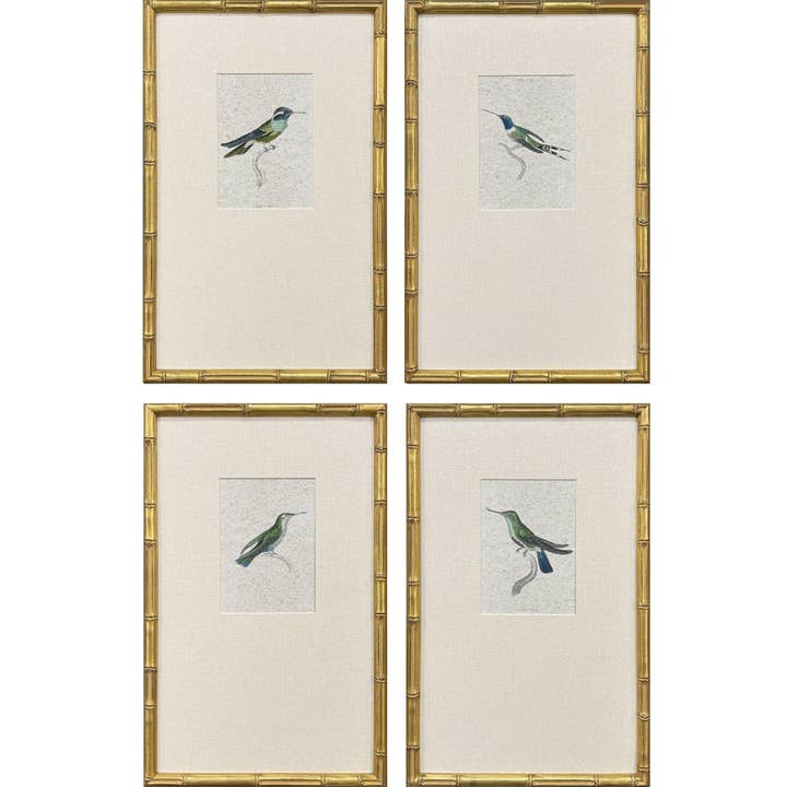 Antique Hummingbirds Framed Wall Art 4PC for wholesale by LOOMLAN