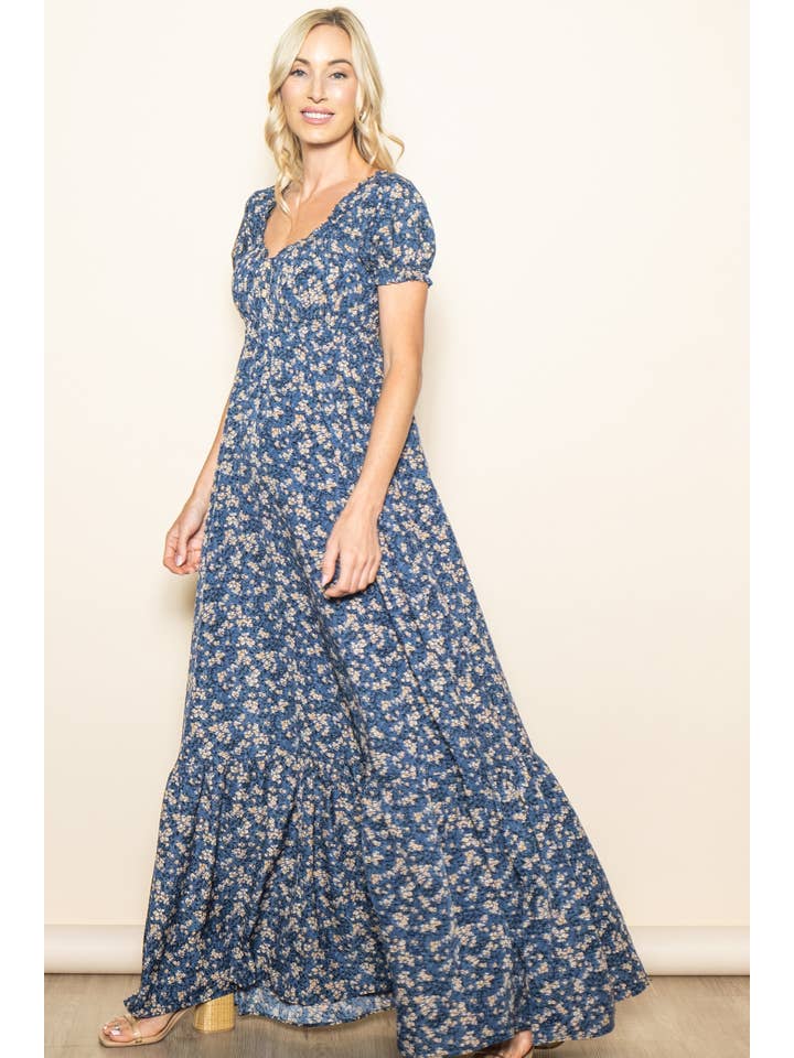 Elloh Collection - Wholesale Dress - Women's - Romantic Puff Sleeve Wide Flare Empire Maxi Dress w Pockets13