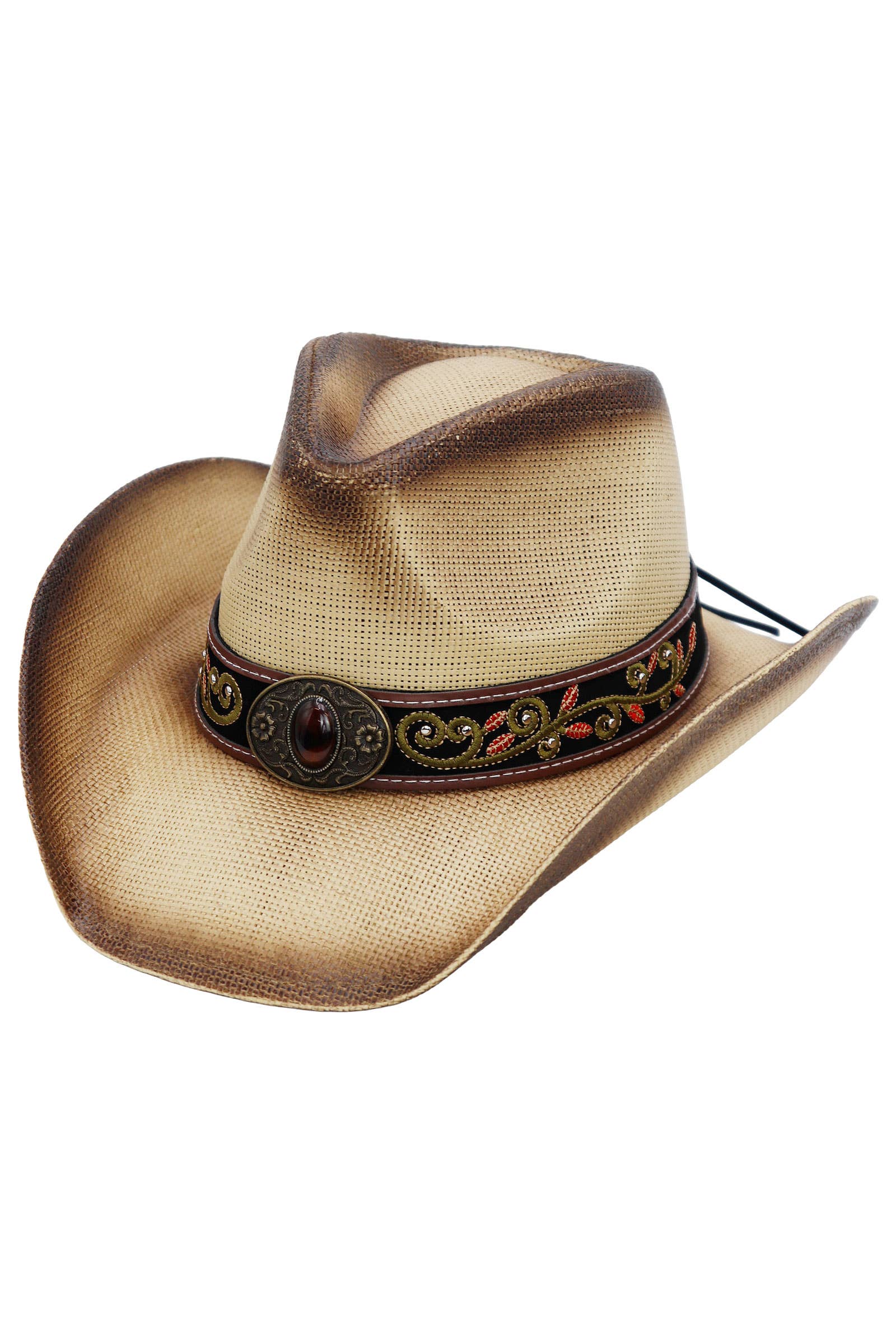 Cap Zone – Engroshandel Cowboyhat - Dame – Bronzeret ravfarvet concho blomsterbælte cowboyhat5