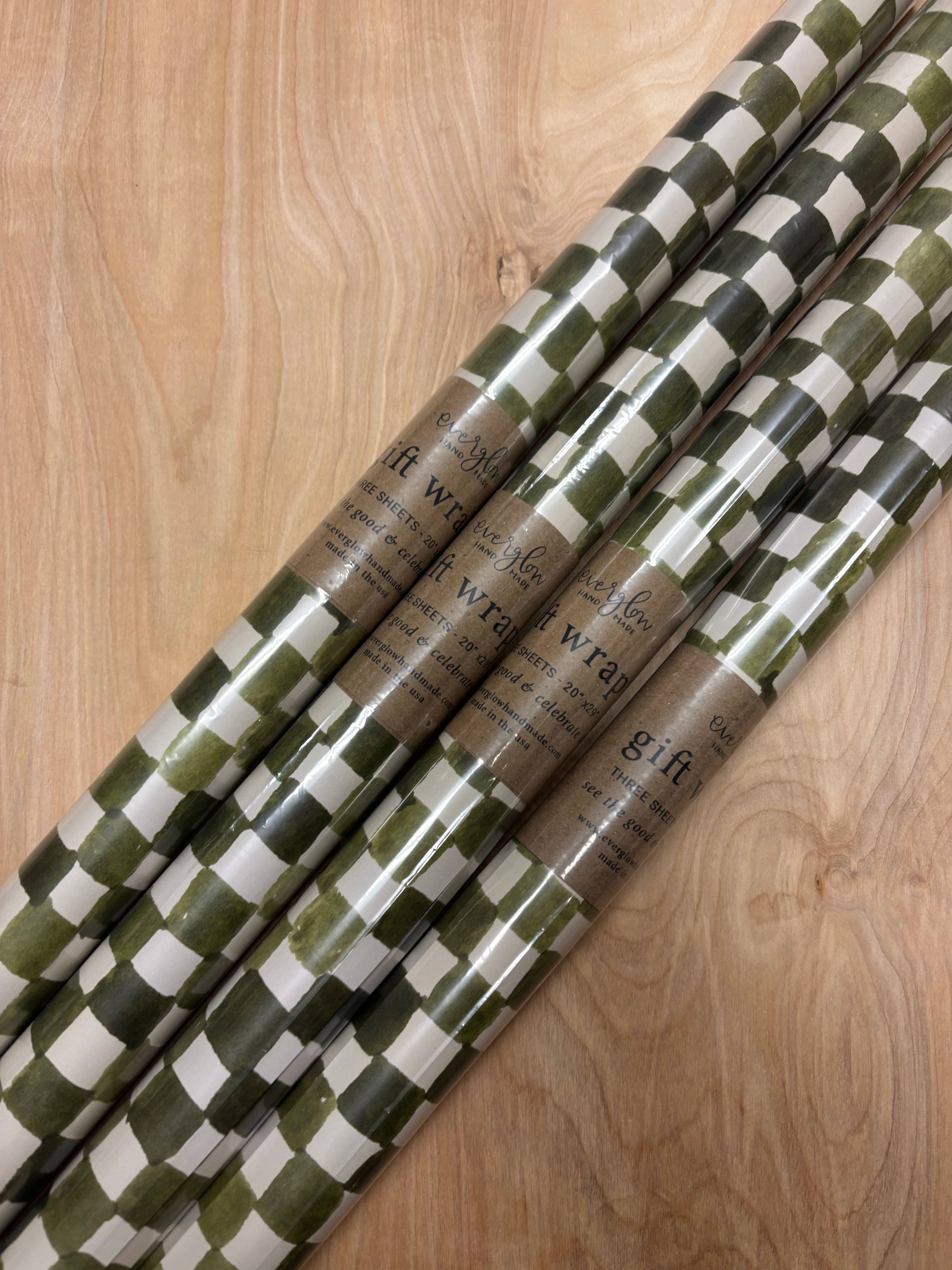 everglow handmade - Wholesale Wrapping Paper Roll - Checkerbox | Green Hand Painted Christmas Holiday Gift Wrap3