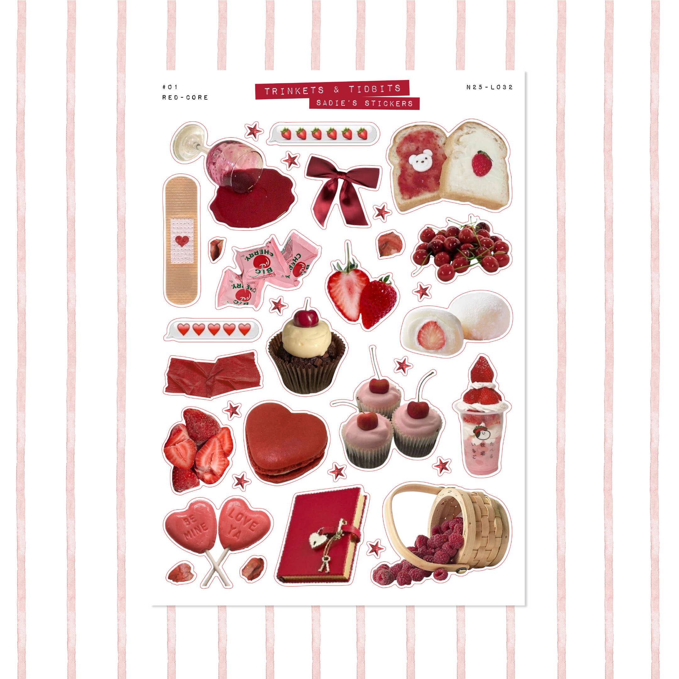 Sadie's Stickers - Wholesale Sticker - Red-Core Aesthetic • Trinkets & Tidbits Sticker Sheet