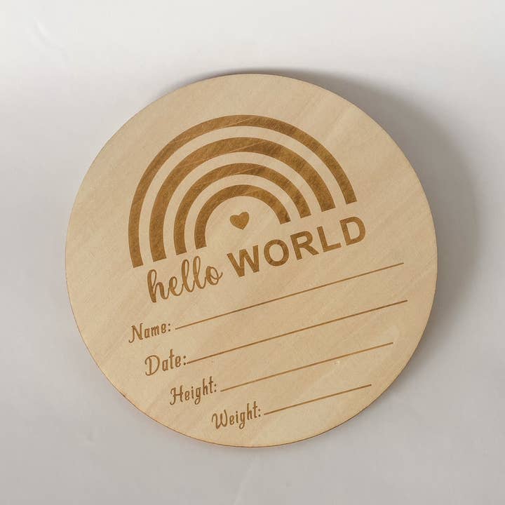 Rainbow Hello World Announcement Plaque for wholesale by Cub & Kid