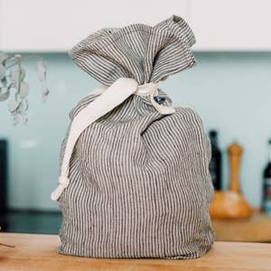 Rustic Baker Natural Linen Baguette Bag With Drawstrings and 